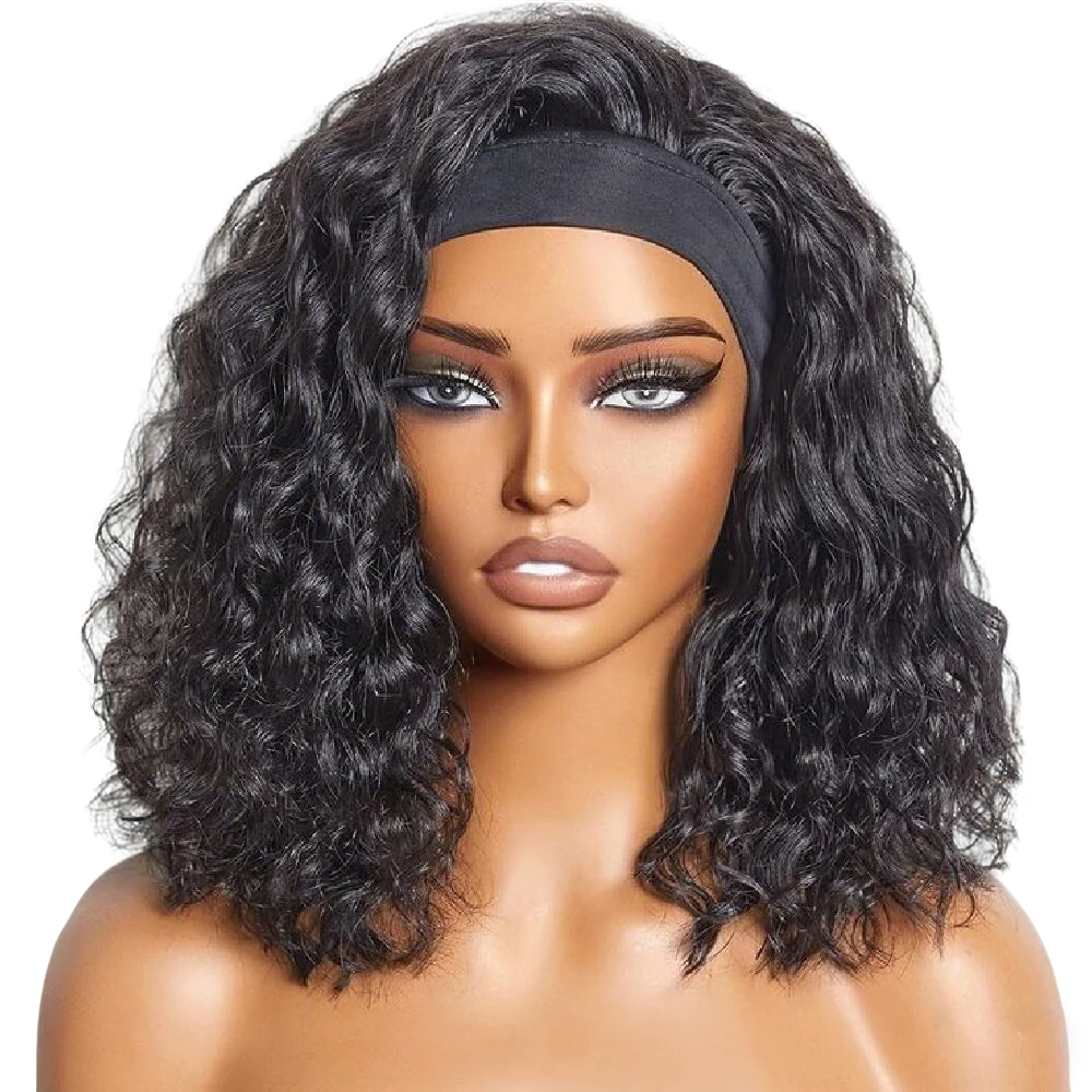 Deep Wave Hoofdbandpruik van Echt Haar, 200% Dichtheid, Pruiken voor Vrouwen, Echt Haar Pruiken, Volledig Machine Gemaakt, Natuurlijk Zwart Haar - afbeelding 2