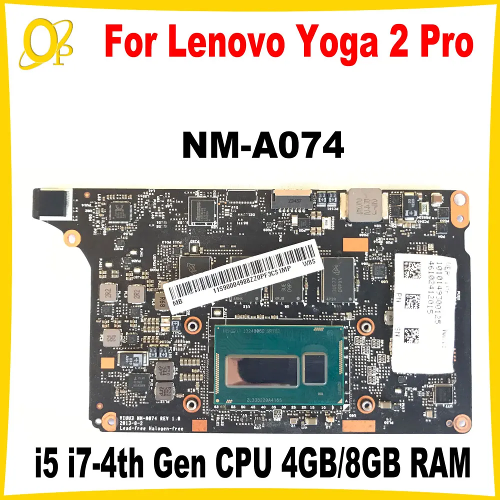 VIUU3 NM-A074 for Lenovo Yoga 2 Pro YOGA2 PRO 13 laptop motherboard 5B20G38213 90004988 with i5-4200U i7-4500U CPU 4GB/8GB RAM