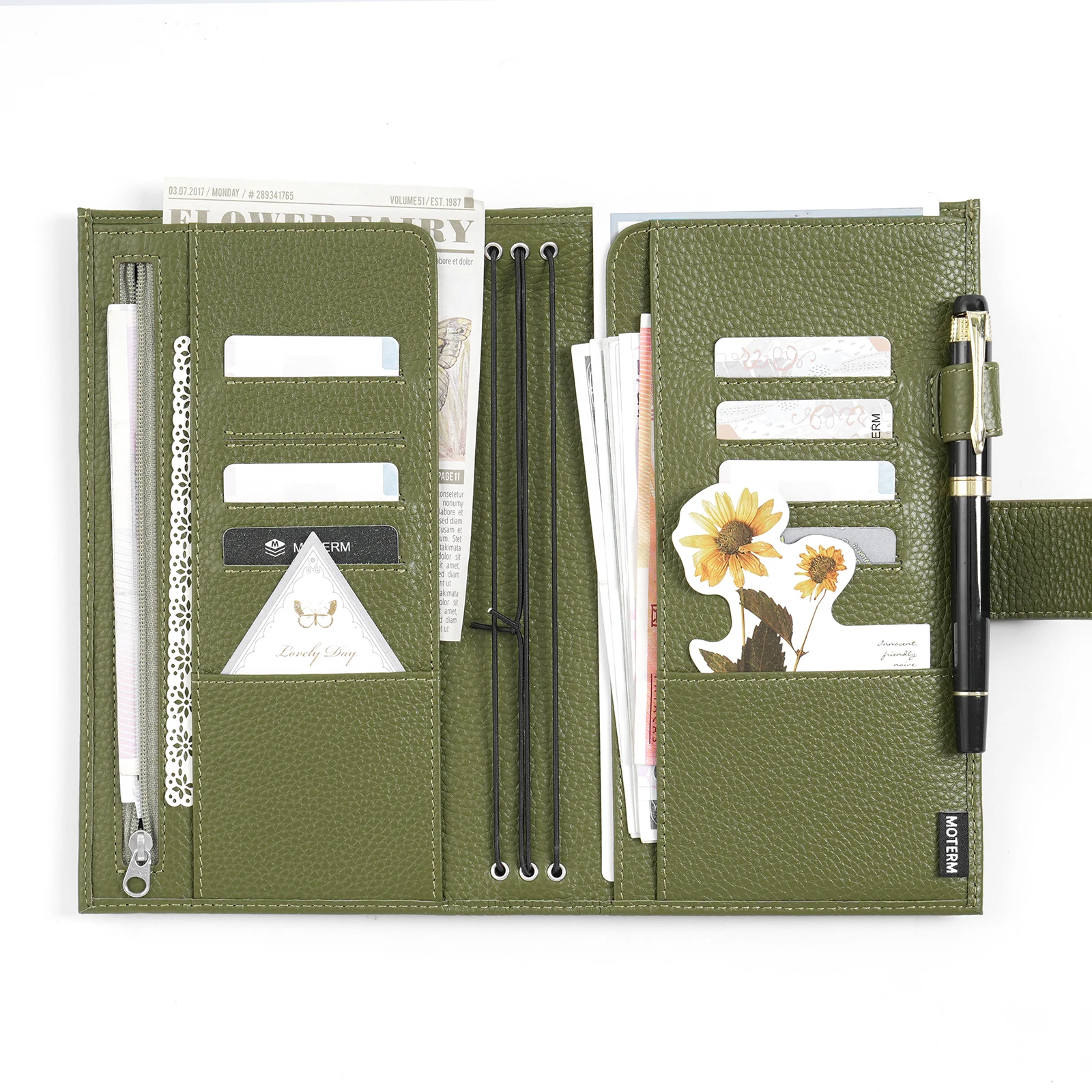 Limited Imperfect Moterm Companion Travel Standard Size TN Notebook Genuine Cowhide Organizer with Back Pocket and Clasp Design