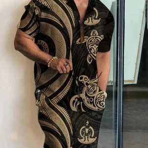 طقم قميص مزاج رجالي صيف 2024 صيف هاواي عطلة بأكمام قصيرة أعلى برباط 2 قطعة فساتين حفلات بوتيك أعلى 6 أزياء هاواي للرجال - No4