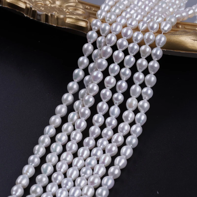 Top Quality 5-6mm Drop shape white Baroque Loose Real Freshwater Pearl Strand