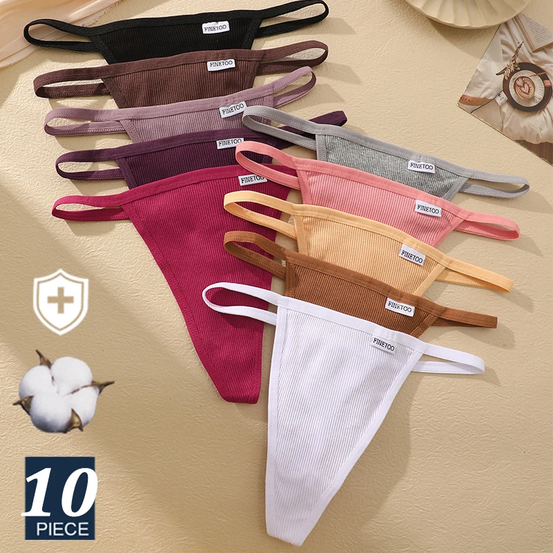 FINETOO 10 Stück/Set Sexy G-String S-XL Baumwolle Mädchen-Slips Damen-Unterhosen Frauen-Tanga Lingerie Bikini Unterwäsche