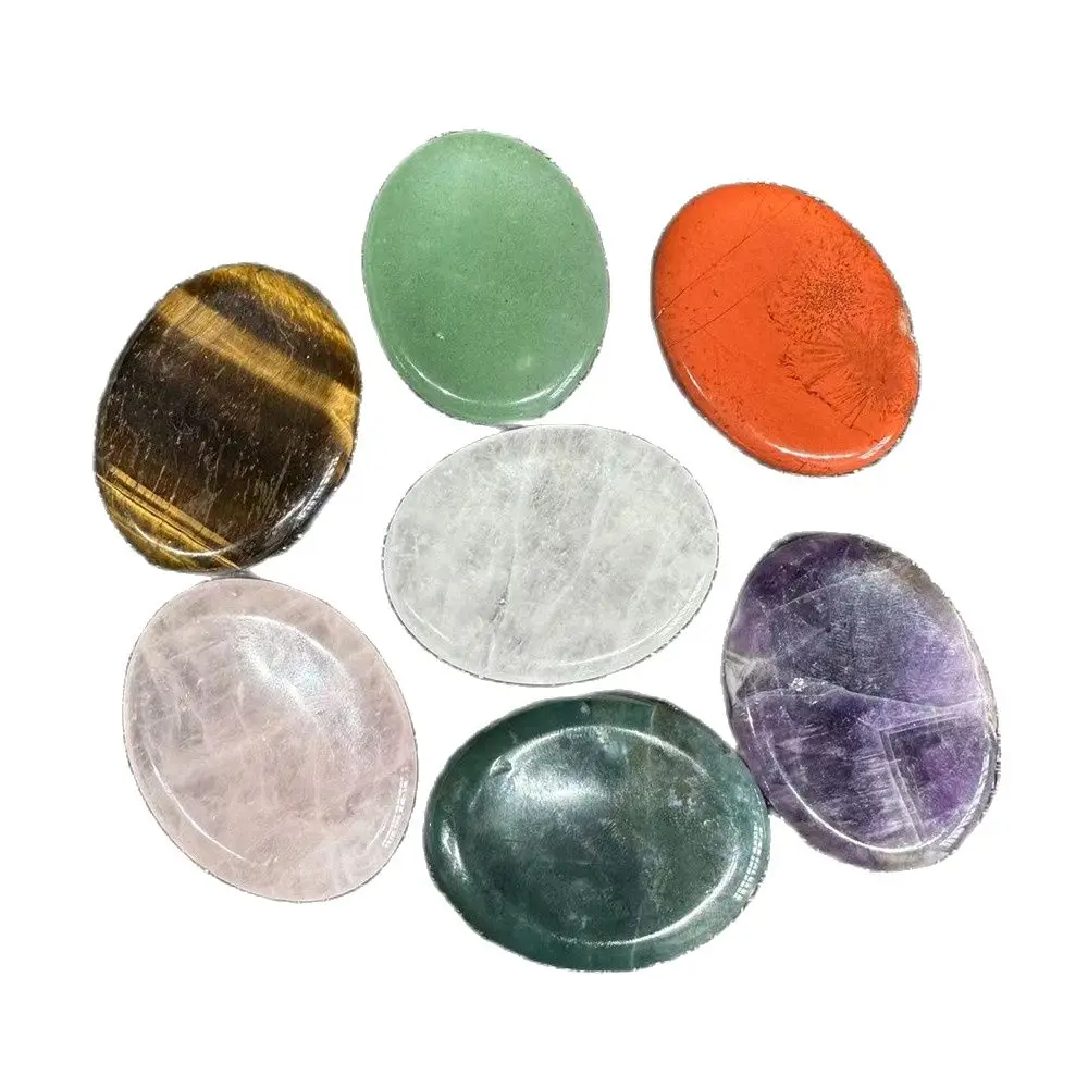 Healing Stones Carved Natural Colorful Mixed Quartz Crystal Seven Chakra Worry Stone Jewelry Crystals For Room Decor