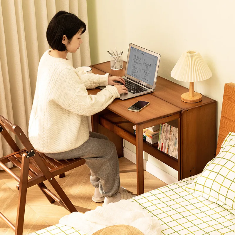 Natural bamboo folding office desk, student writing desk, folding computer desk, workbench, bedroom study desk, folding storage