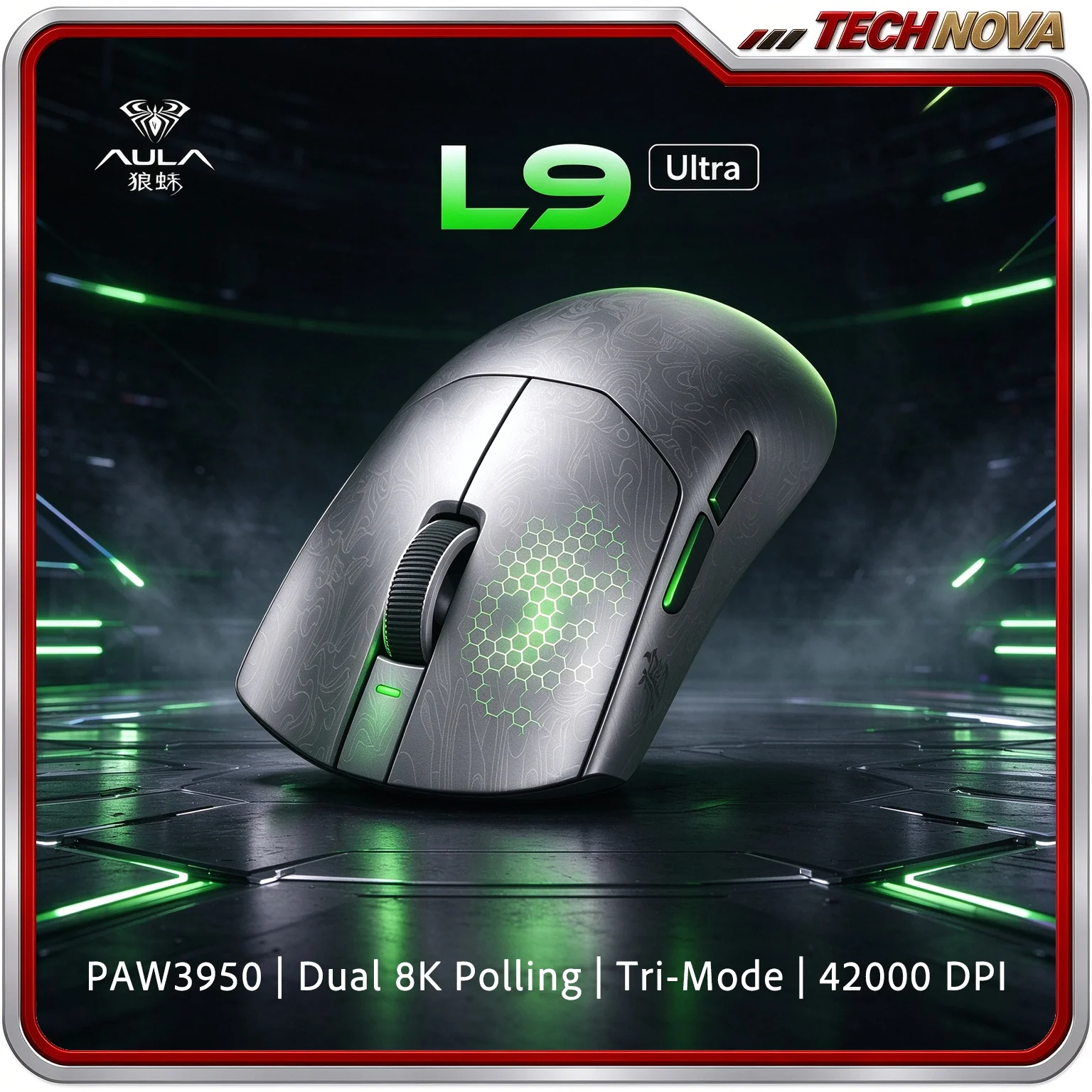 AULA L9 Ultra Wireless Mouse Dual 8K Low Latency Tri modes Esports Mouse Carbon Fiber Lightweight Mice PC FPS Esports Mouse