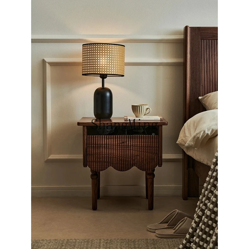 

SM black walnut full log antique bedside table household bedroom rack locker