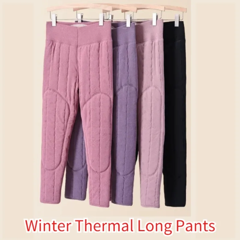 الشتاء السراويل الحرارية كبار النساء صوف مبطن سميكة الدافئة عالية الخصر البطن التحكم طماق الطقس البارد حماية الحرارة زائد #1
