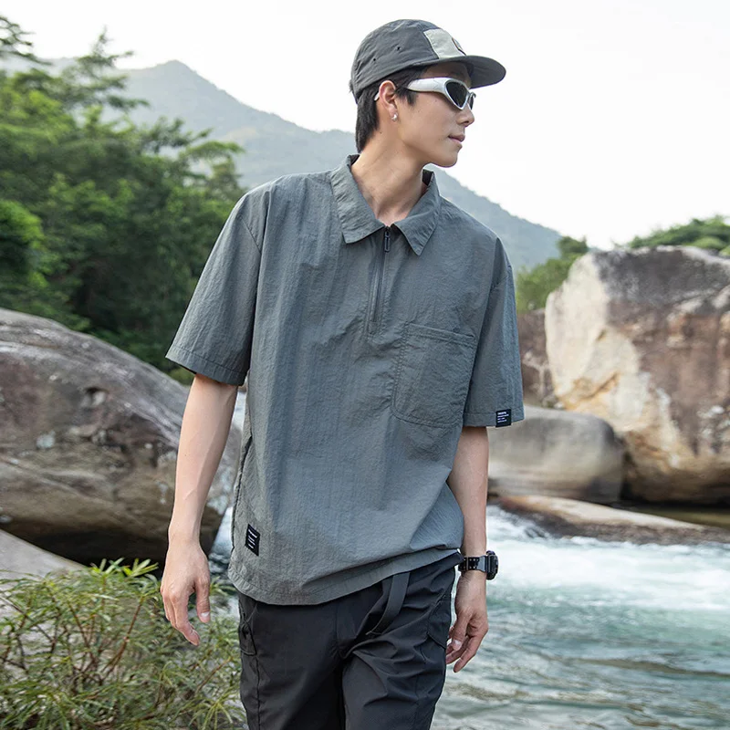 Summer Outdoor Quick Dry PUF50+ Sunscreen Short Sleeve POLO Shirt Men Fashion Loose Casual T-shirt Cityboy Oversize T Shirt