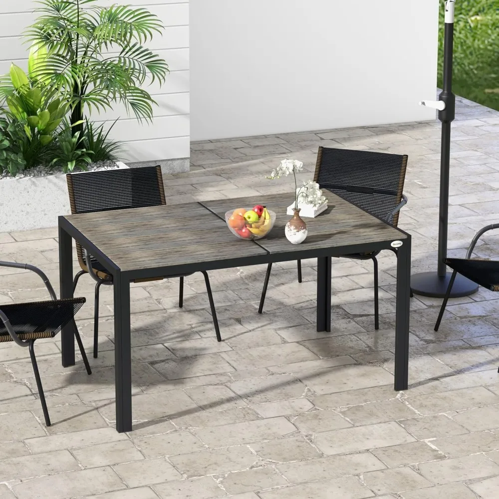 

Outdoor Dining Table for 6 People, Aluminum Rectangular Patio Table with Faux Wood Tabletop for Backyard, Lawn, Balcony
