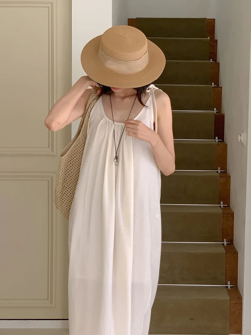 

Marthaqiqi Home Clothes Women'S Spaghetti Strap Pajamas O-Neck Sleepwear Backless Nightwear Ankle-Length Dress Ladies Nightgowns