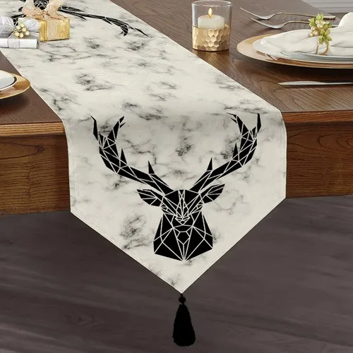 Real Homes With Marble Floors in the Deer Design Digital Printed Decorative Tassels Chenille Triangle Runner