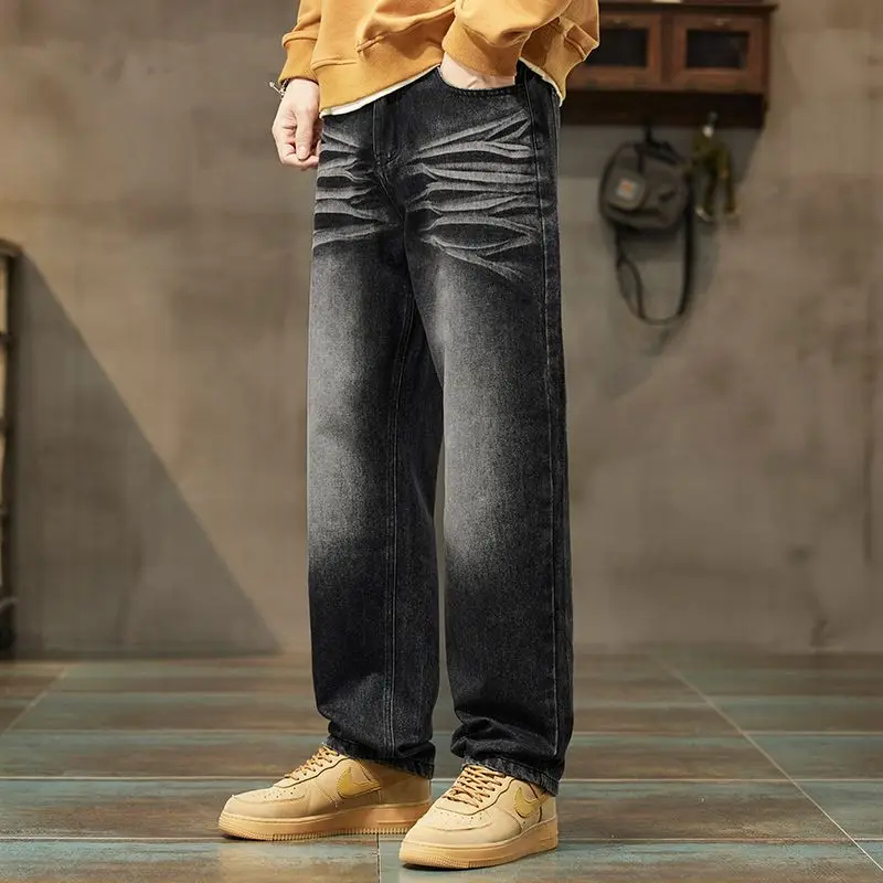 Trend-in Men's Vintage Washing-out Denim Pants Winter straight jeans Trendid Casual DN0697