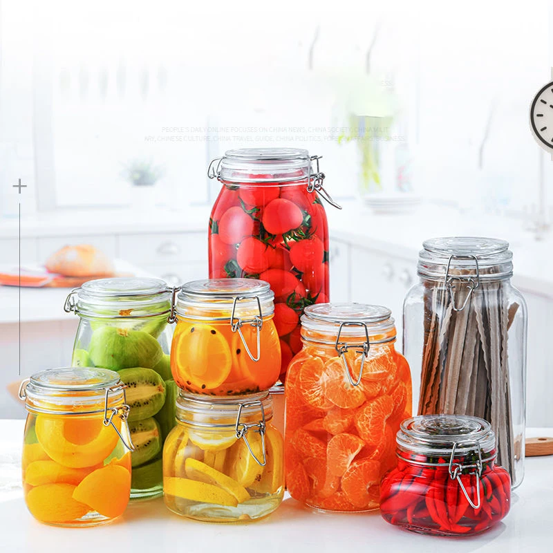 Glass Bottle Sealed Jar For Kitchen Food Pickle Fruit Canned Transparent Big Mouth Jam Bottle Storage Jar Household