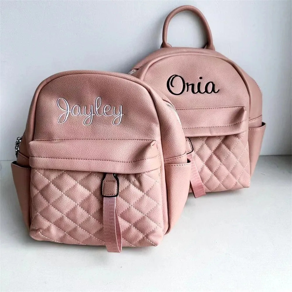 Embroidery Name Backpack Women's PU Bag Fashion Ladies Gift High Quality PU Backpack Personalized Girls Outdoor Small Backpack