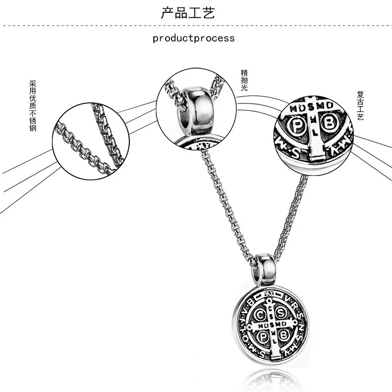 Collar de San Benito de acero inoxidable, medalla de San Benito, Collar para hombres y mujeres, Collar con colgante de la Virgen María espiritual para hombres foto 7