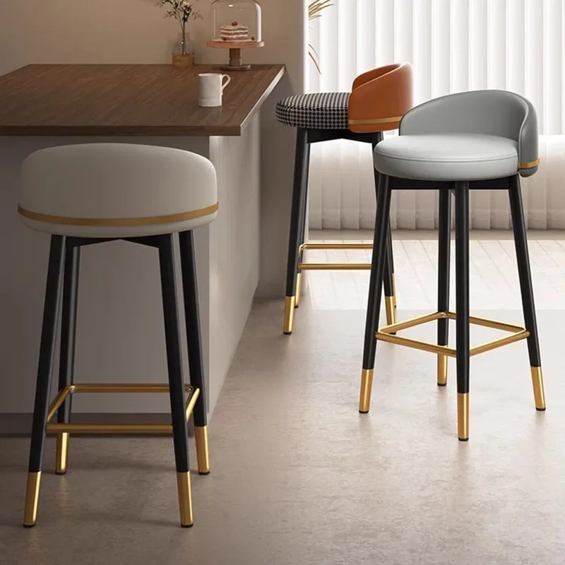 Nordic Modern Design Bar Stool  Dining Room Black Pu Leather Stool Luxury High Quality Tabourets De Furniture