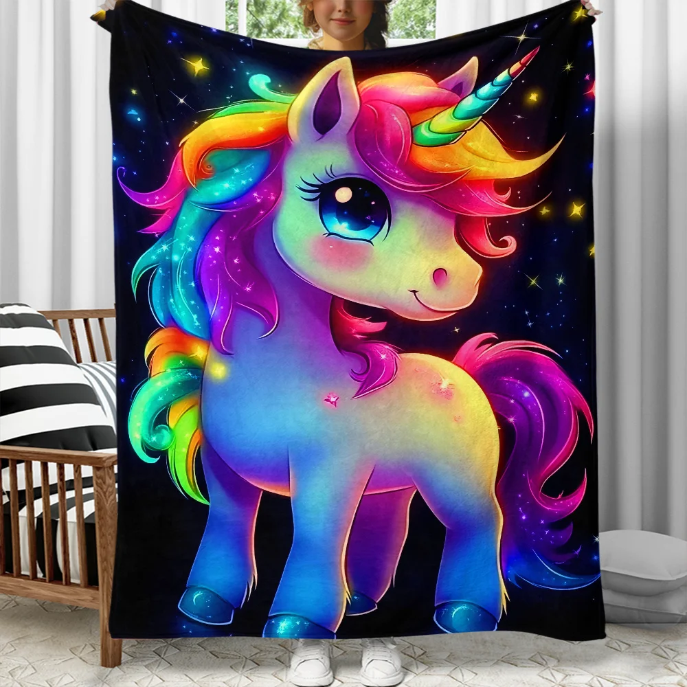 

Rainbow unicorn fleece blanket soft cozy throw for kids bedroom decor fantasy animal bedding gift home decoration