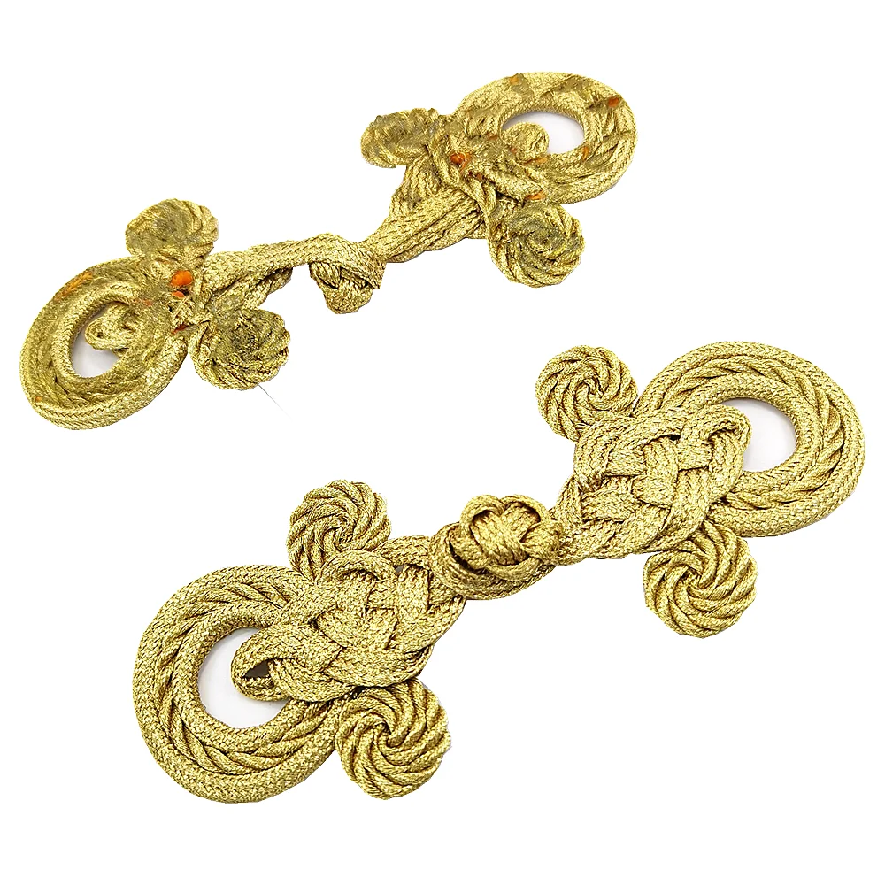 6pc Gold Chinese Frog Button Patch Toggle-and-Loop Buttons Baroque Closure Applique Sew On Patches For Clothing Parche AC1604