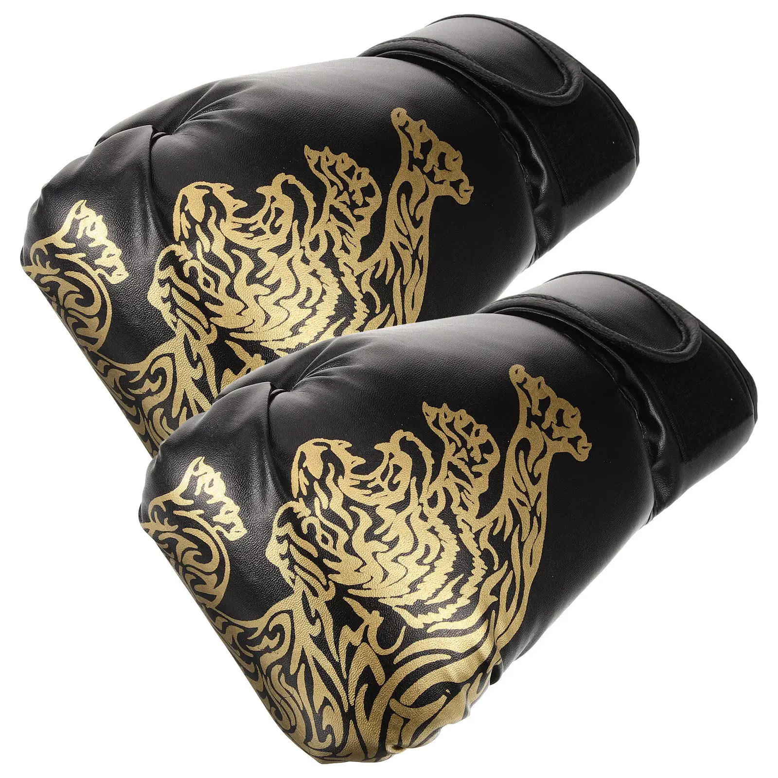 1Pair Gloves Breathable Lightweight Adjustable Wrist Strap PU Sparring Fighting Black