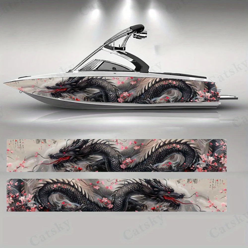 

Ink Dragon Shadow and Flowers Boat sticker vinyl ship pontoon deck Boat fishing decorative pontoon boats decal