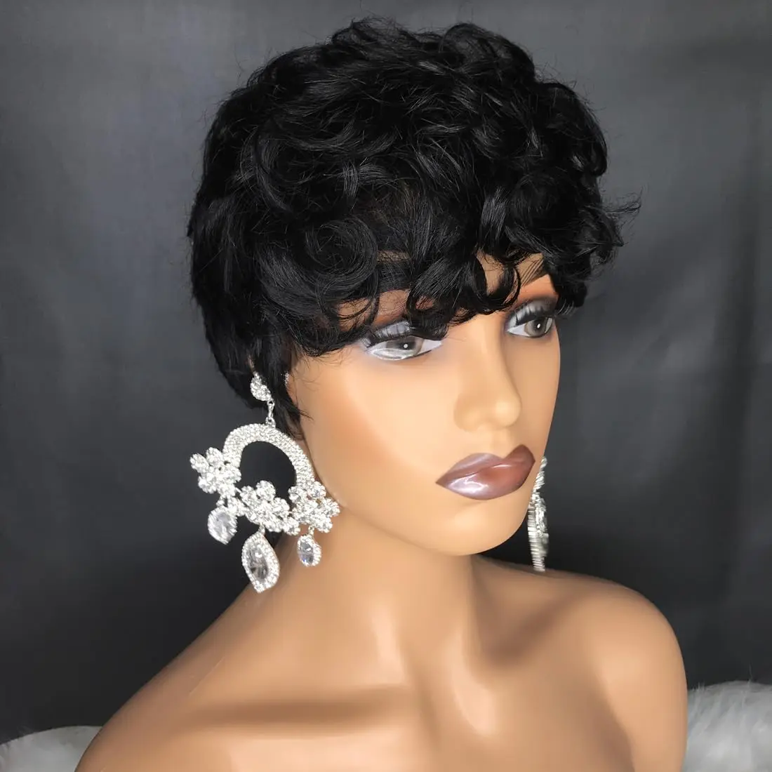 Short Pixie Wigs for Black Women Short Black Curly Pixie Wigs Synthetic Hair Wigs for Black Women Natural Wavy Black Pixie Cut W