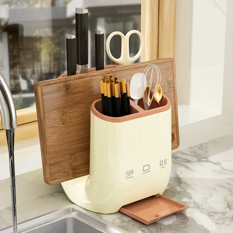 

Universal Kitchen Knife Storage Rack, Household Cutlery Cutting Board Storage Rack, Countertop Drainage with Tray