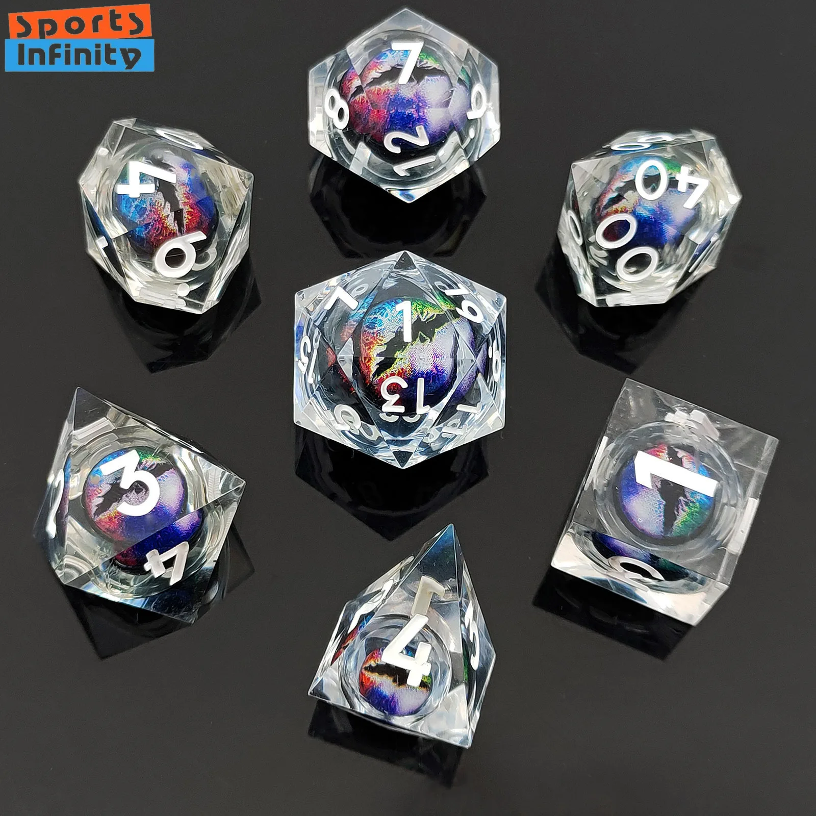 7PCS of Resin Longan Dice Mobile Liquid Core dnd Dice Set for DND TRPG COC Running Group Board Game Polyhedral Number Dice Kit