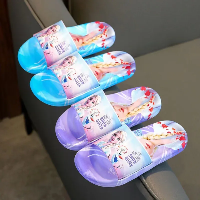 Summer Baby Girls Slippers Children Lovely Cartoon Frozen Elsa Olaf Print Princess Cute Soft Flat Kid Beach Home Shoes EUR 24-41