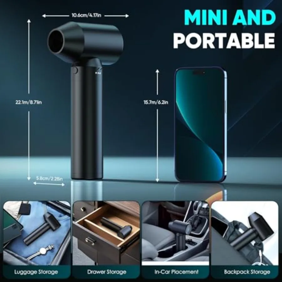 Mini ventilatore per l'essiccazione dell'auto 195000 giri/min Jet Fan Cordless Air Duster 4 velocità regolabile 15000mAh Batteria Spazzaneve per auto Lightw