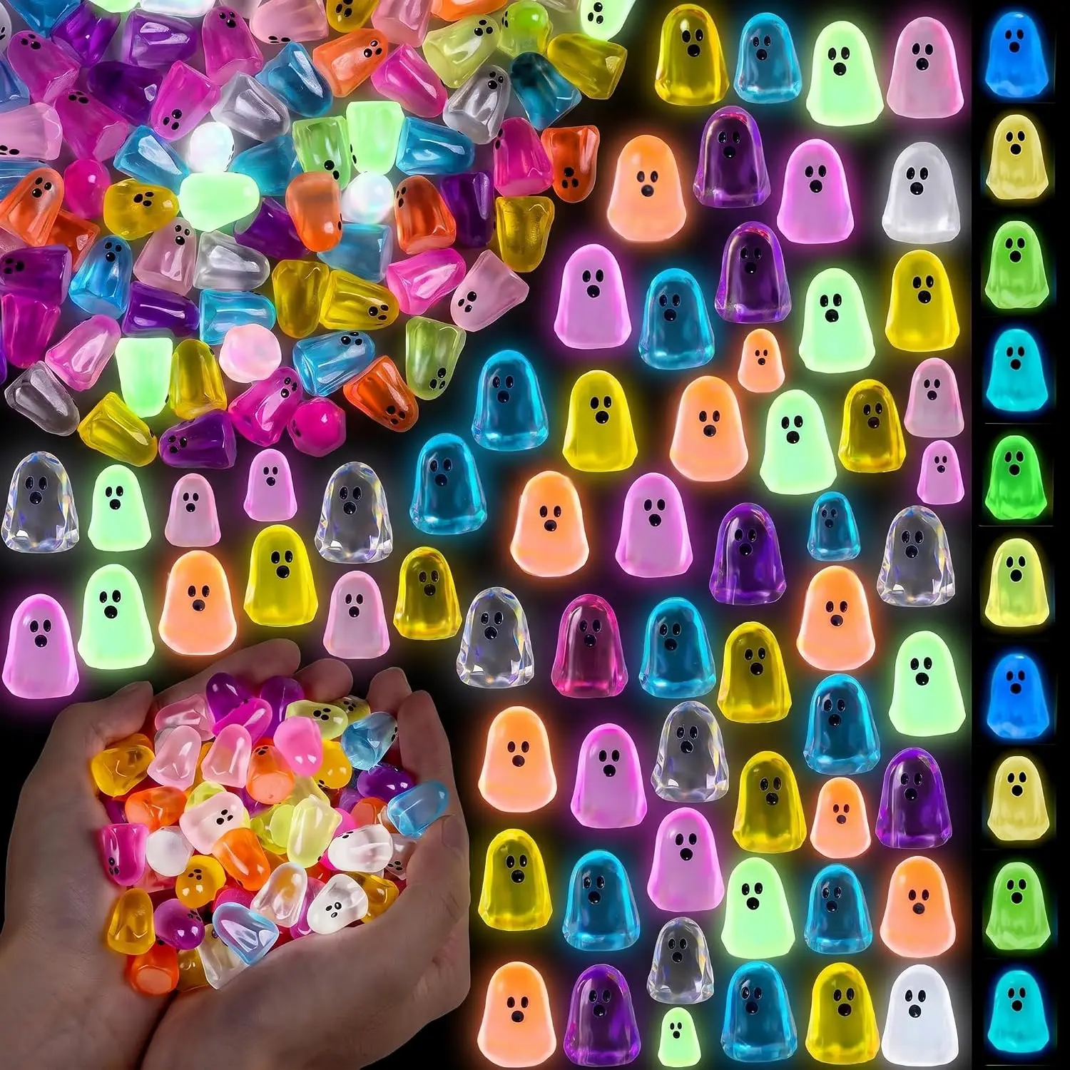 24Pcs Glow In Dark Mini Ghost Resin Figurines 8 Colors Halloween Tiny Figures Hide Dollhouse Micro Landscape Ornaments Party