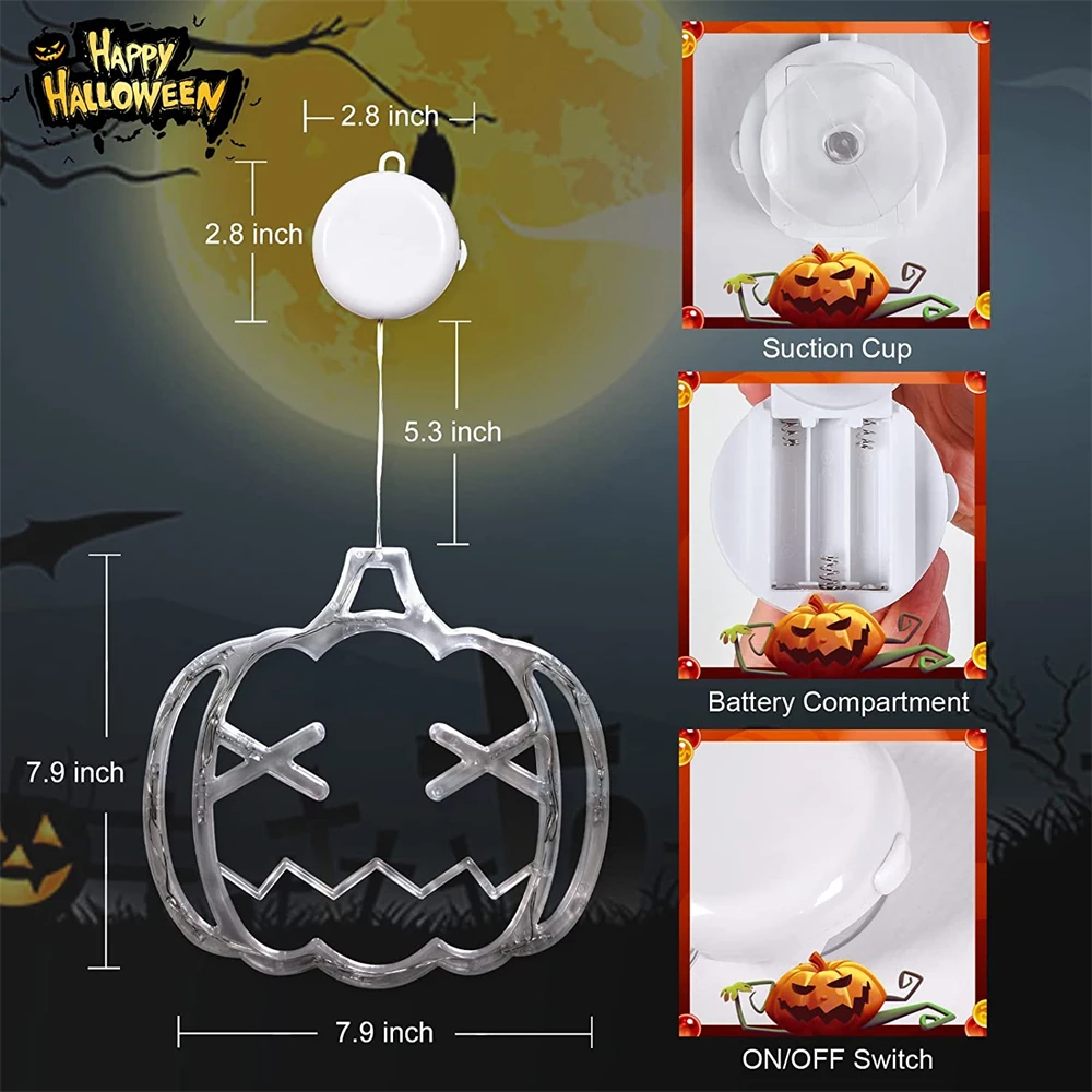 Halloween Decoration Lamp LED Suction Cup Pumpkins Ghosts Spiders Window Sticker Lights for Christmas Halloween Party Home Decor