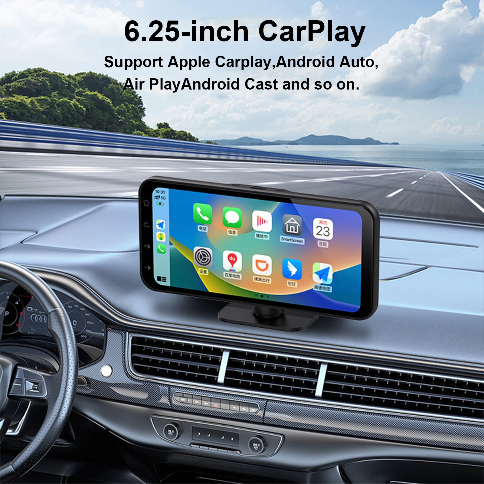 

6.25" Touch Screen Full Touch HD Car MP5 Built in Camera Carplay Android Auto Player with Light Sensor Bluetooth Phone Connect