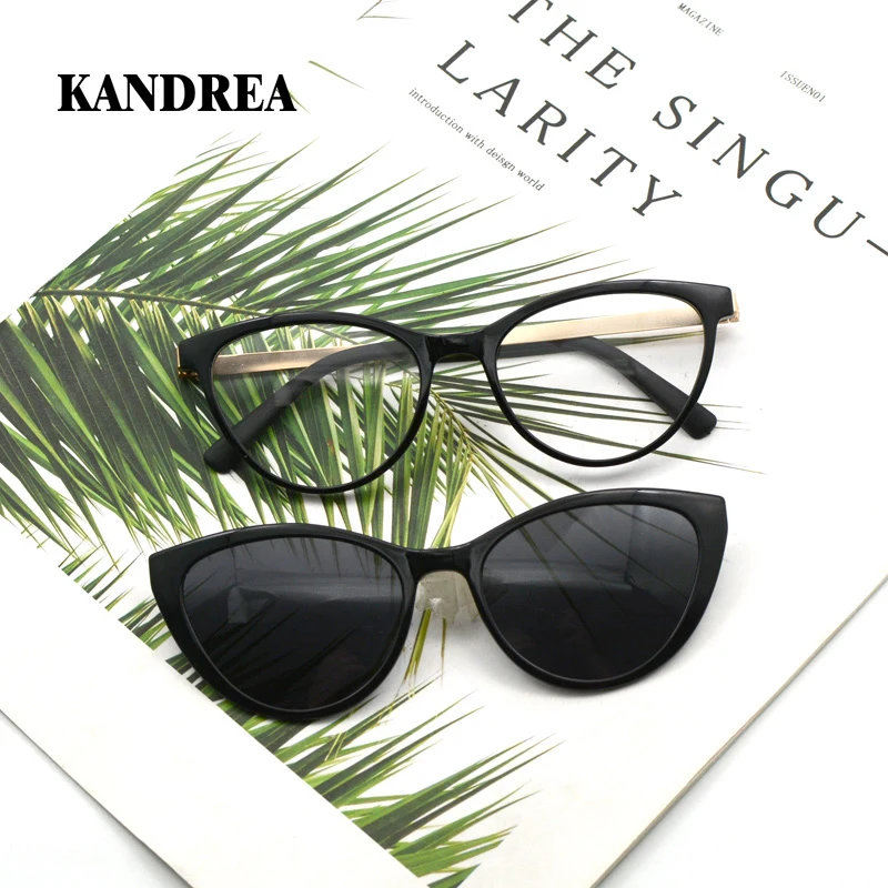 KANDREA Fashion Cat Eye Sunglasses Women  2 In 1 Magnetic Optical Myopia Eyeglasses Popular Prescription Glasses Frame CD6817