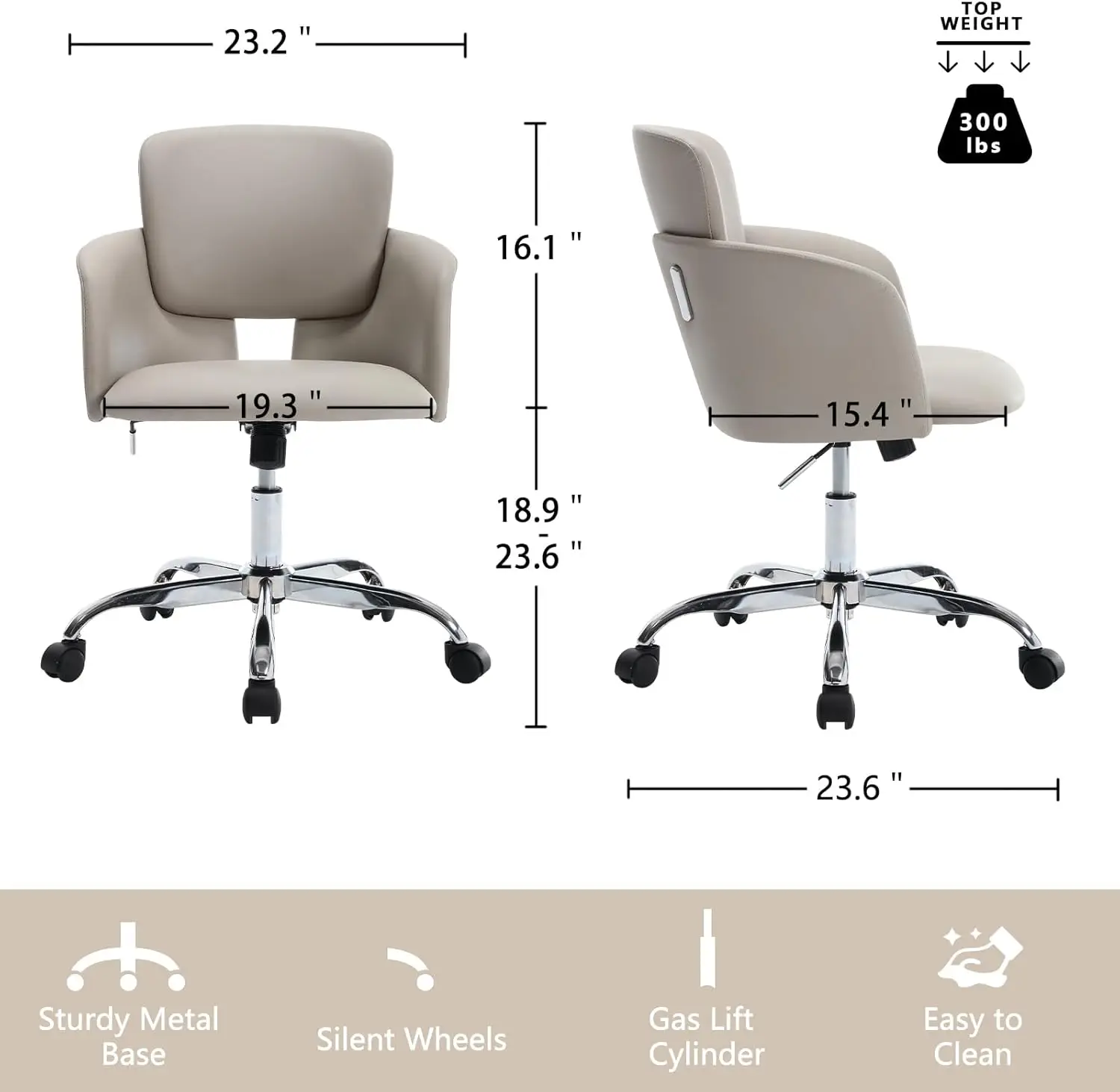 Home Office Chair with Wheels Adjustable Height PU Leather Modern Mid Back Swivel Dresser Task Chair for Meeting Room