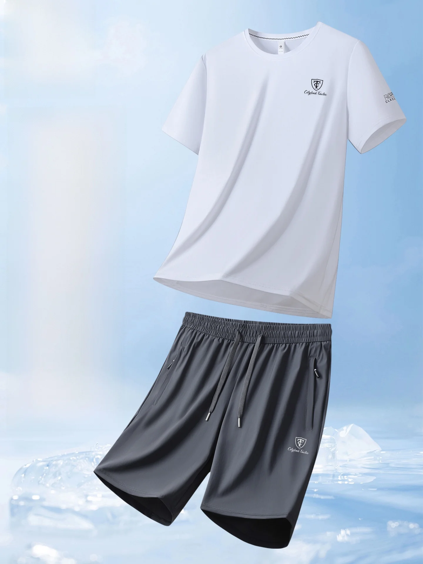 

Мужской летний спортивный костюм Lincoln Luxury Ice Silk: футболка и шорты из нейлона для фитнеса и бега