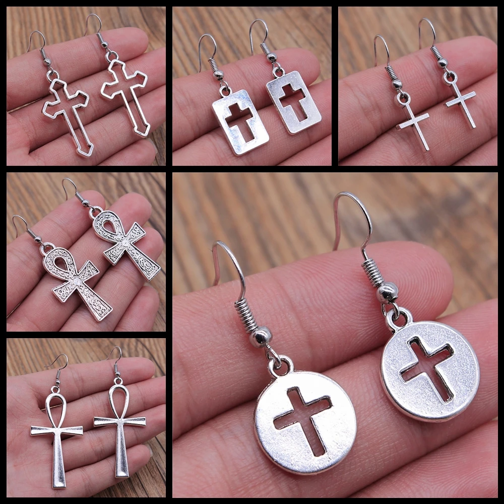 Pendientes colgantes con dije de cruz Ankh egipcio Vintage, pendientes de diseño hechos a mano a la moda, regalo de joyería para mujer