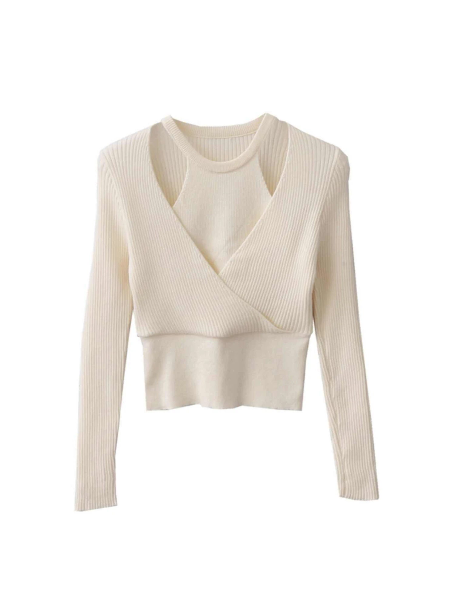 Damski szary sweter z dekoltem w serek, ażurowy, z długim rękawem, w stylu Harajuku vintage z lat 2000, luźny, miękki i przytulny, na jesień 2025.