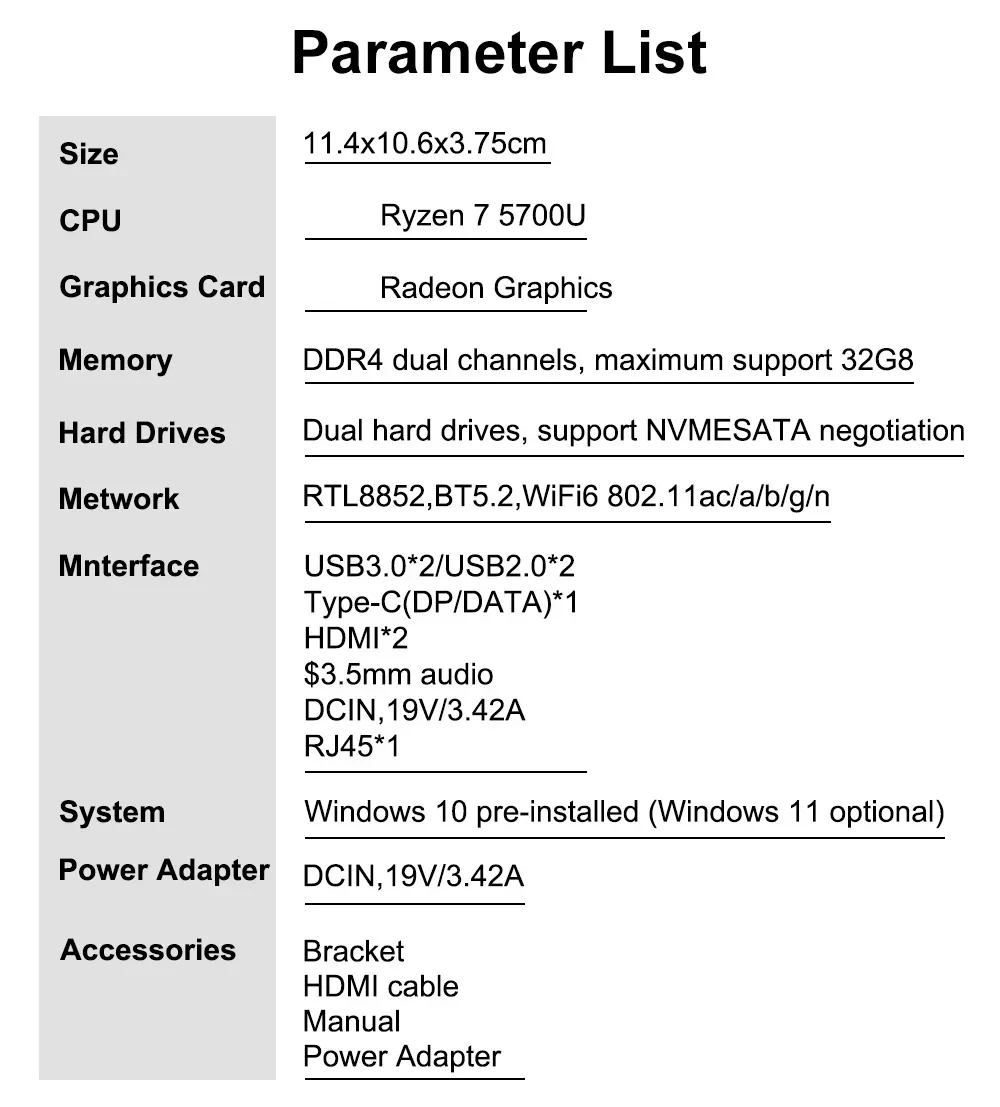 كمبيوتر صغير Ryzen 7 5800H/5800U/4800H/Ryzen 3 7330U كمبيوتر صغير Windows 11 Pro 16GB 512GB SSD WIFI6 BT5.2 سطح المكتب كمبيوتر صغير ألعاب الكمبيوتر