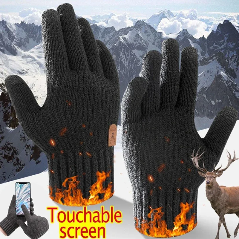 2026 Herren Thermo-Woll-Strickhandschuhe Rutschfest Touchscreen-fähig Fleece-gefüttert Warm Vollfingerhandschuhe für Radfahren Autofahren Wandern Winter – Detail 1