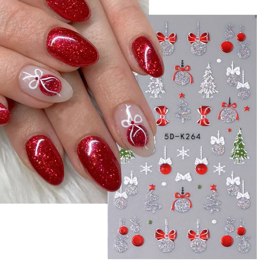 4pcs 5D Cute Christmas Snowman Nails Decals Winter Snowflake Santa Claus Snow Nail Stickers Slider Decoration Embossed Manicure image 3