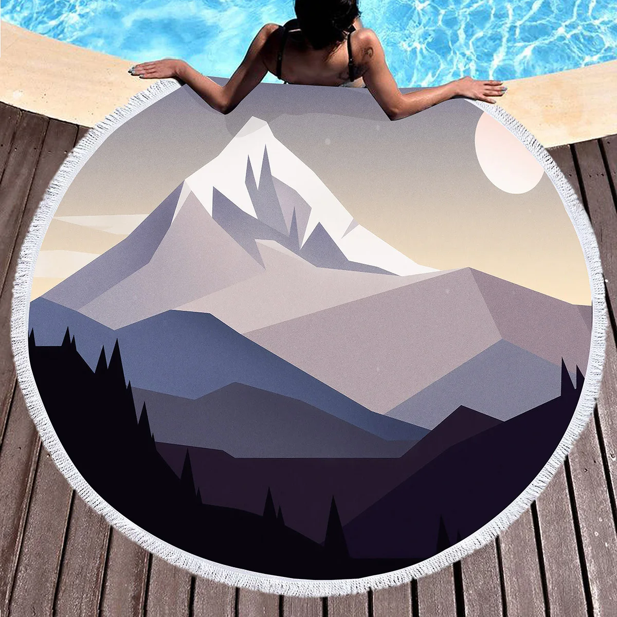 مناشف الشاطئ الجبلية الحديثة، مناشف حمام خفيفة الوزن ماصة سريعة الجفاف وخالية من الرمال، بطانية دائرية بسيطة للجبال #3