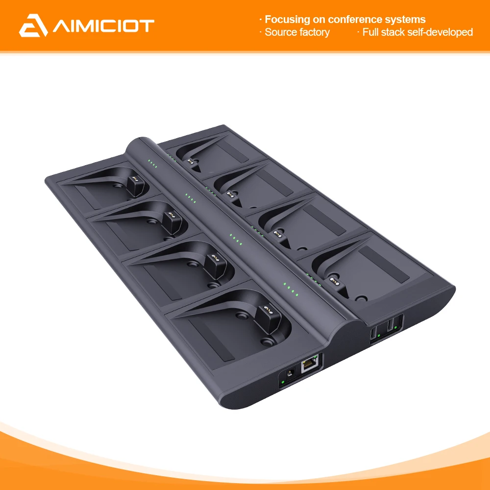 8-Bay Heavy Duty Desktop Microphone Charging Base - Multi-Function Power Center for Wireless Conference Systems