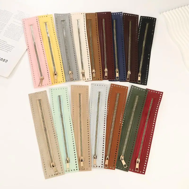 Bolso utilitario con cremallera de cuero de doble cara de 27cm, bolso de ganchillo con cremallera de cuero, accesorios de costura con cremallera sólida