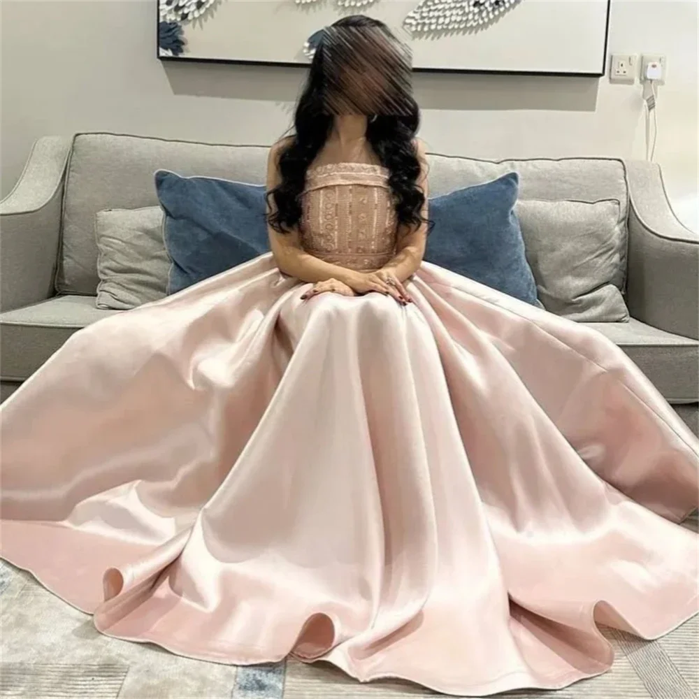 Customized Strapless Neck Two-piece Beads Ruch 2023 Satin Formal Occasion Evening Gown Arabic فساتين نسائيه سهره