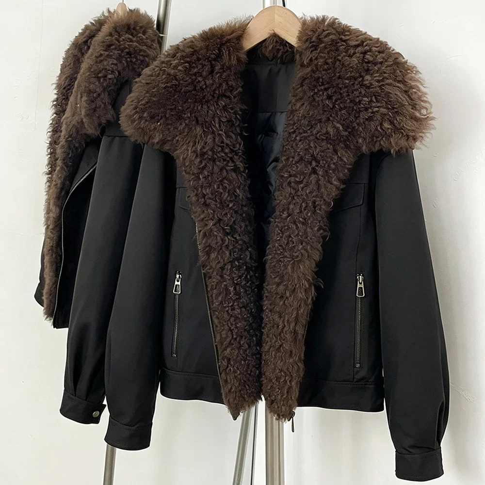 OFTBUY 2026 Neue Winter-Damenjacke mit Echtem Lammfellkragen, Entendaunen-Parka, Warme Pufferjacke, Schicke Modische Freizeitjacke, Oberbekleidung – Detail 8