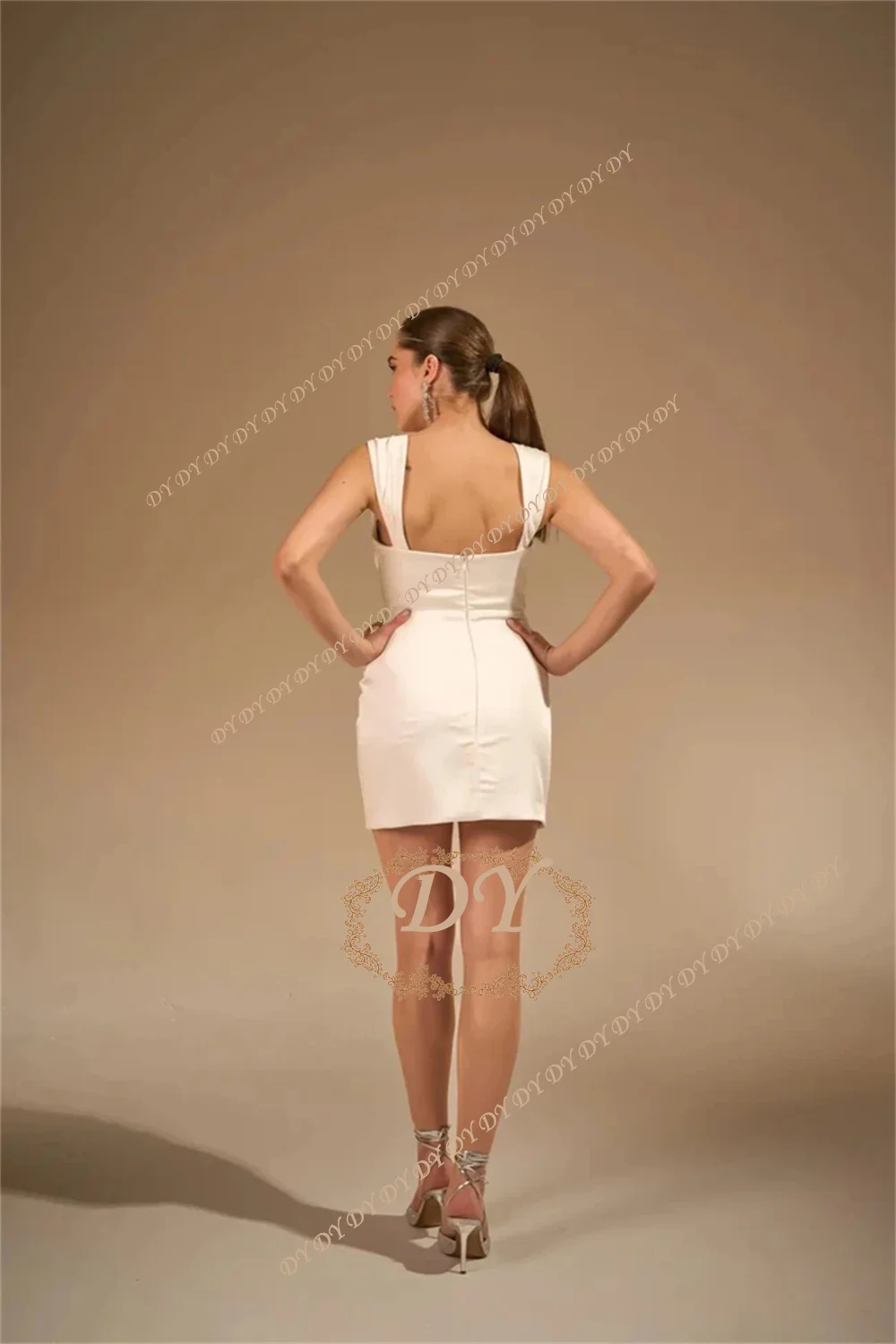DY Solid Slimming Fashion Dresses Women Square Neck Sleeveless Patchwork Backless Elegant Dress Wedding Party Dress Customized