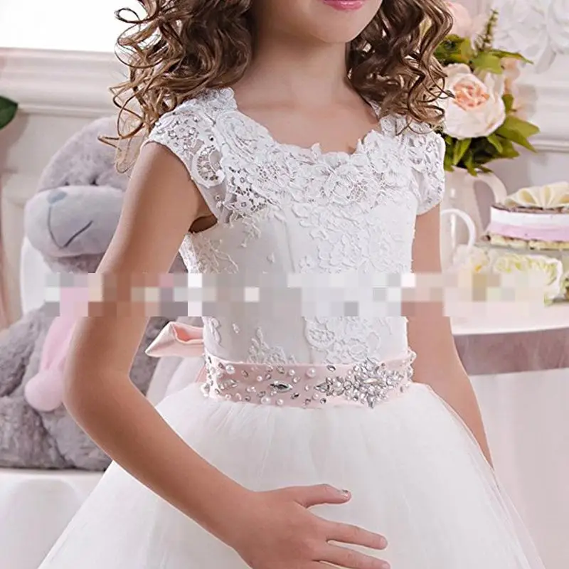 Vestidos de flores simples para niña, vestido de baile sin mangas de encaje Floral blanco, vestido de princesa Vintage elegante, nuevo