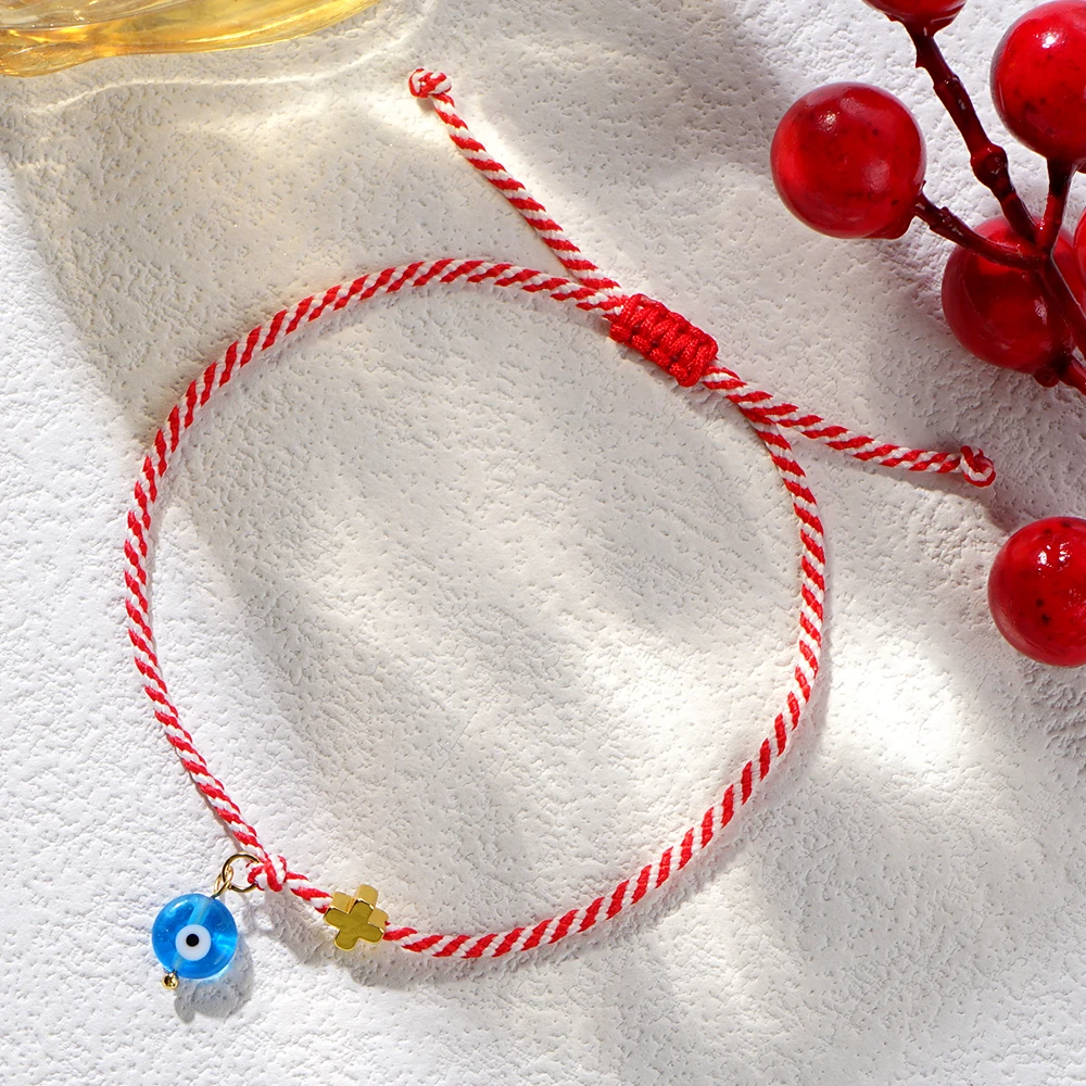 Shinus 2024 New Martis Spring Glass Hope Evil Eye And Copper Cross Greek March Bracelet For Women Dainty Jewelry Birthday Gift