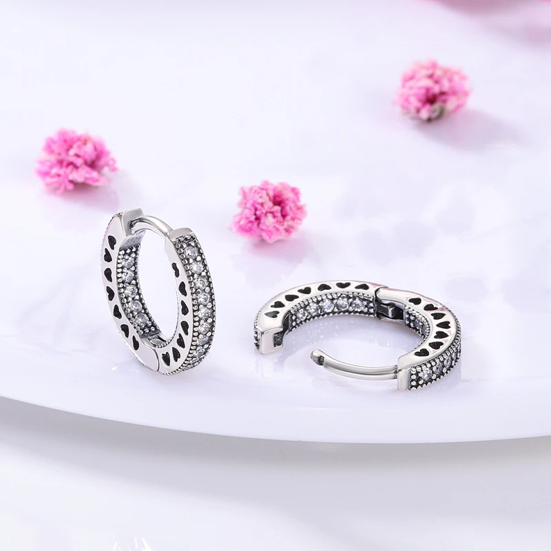 Echte Liebesfeder-Ohrringe aus 925er Sterlingsilber, passend für Original-Charms, Creolen für Damen und Mädchen, Ohrstecker, edler Schmuck, Geschenke – Detail 2