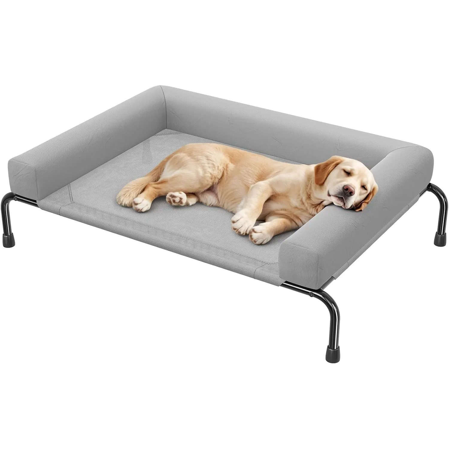 

Elevated Dog Bed for Large Dogs, Cooling Raised Cot with Bolsters, Breathable Outdoor Pet Bed, 47.75" x 31", Grey